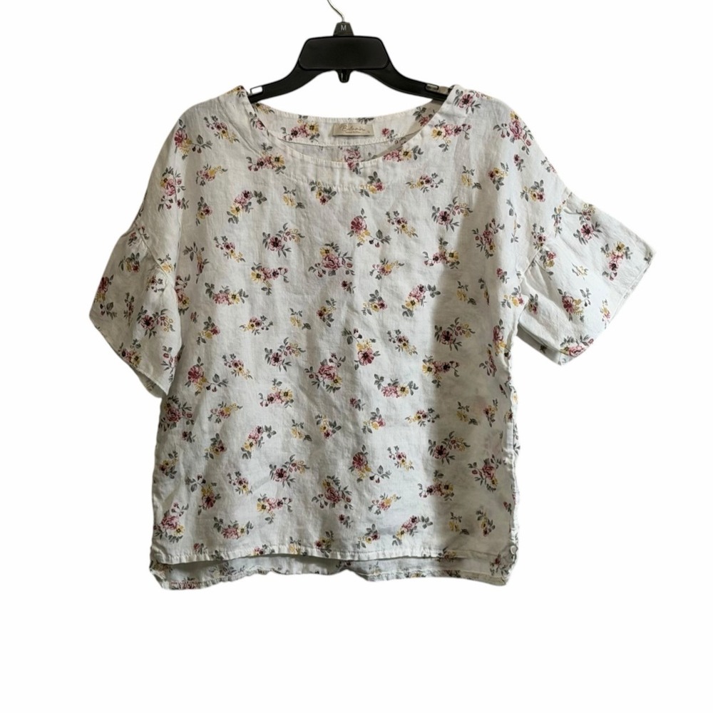 Bellambra Small 100% Linen Floral Top Short Sleeve Italy Cottagecore Dainty